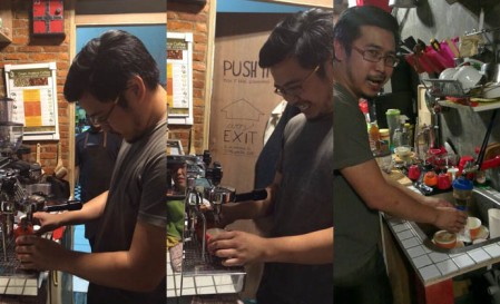 Indonesian Champion Barista 2014 - YOSHUA TANU - had to beg to us for a chance to show off his skill behind our humble bar, and he ended up doing the dishes instead. Kidding.